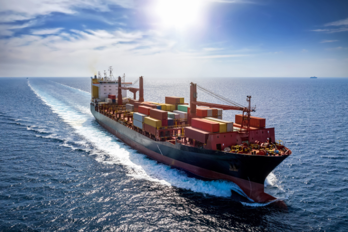 Cargo ship on ocean Cargo ship on ocean